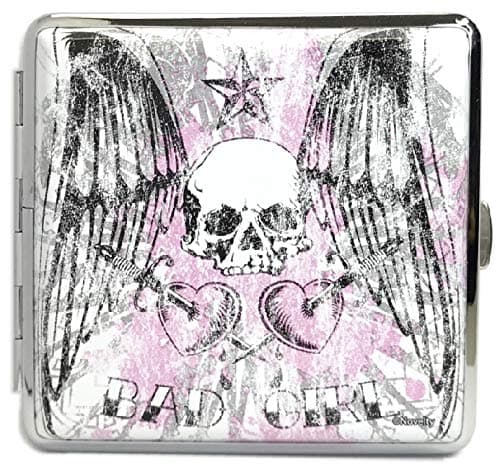 HBB 1 Eclipse Bad Girl Pink Skull Cigarette Case. Fits King Size Cigarettes, Can Hold 20 Cigarettes