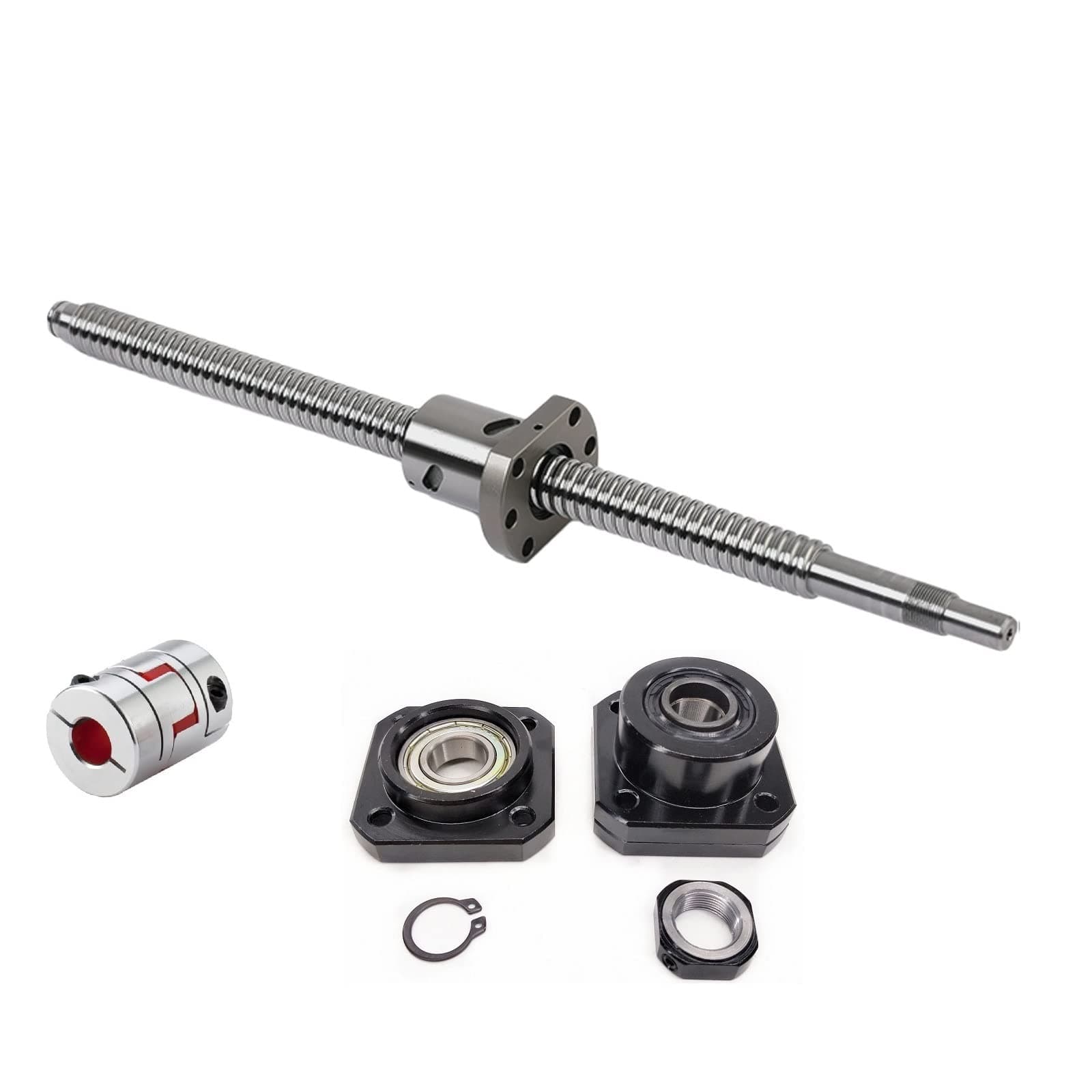 Mssoomm Ball Screw SFU2505 RM2505 25mm Length 47.24 inch / 1200mm with End Machining + Metal Deflector Ball Screw Nut + FK/FF20 End Supports+ Coupler for CNC Machine