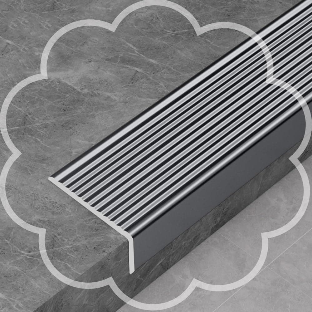QCSJM Metal Stair Nosing Edging Trim Strip L-Shaped Stair Nose Molding 90 100 120 150cm Stair Steps Edge Trim 2 4in Wide Outdoor Indoor Stair Edge Protector(Grey,70mm)