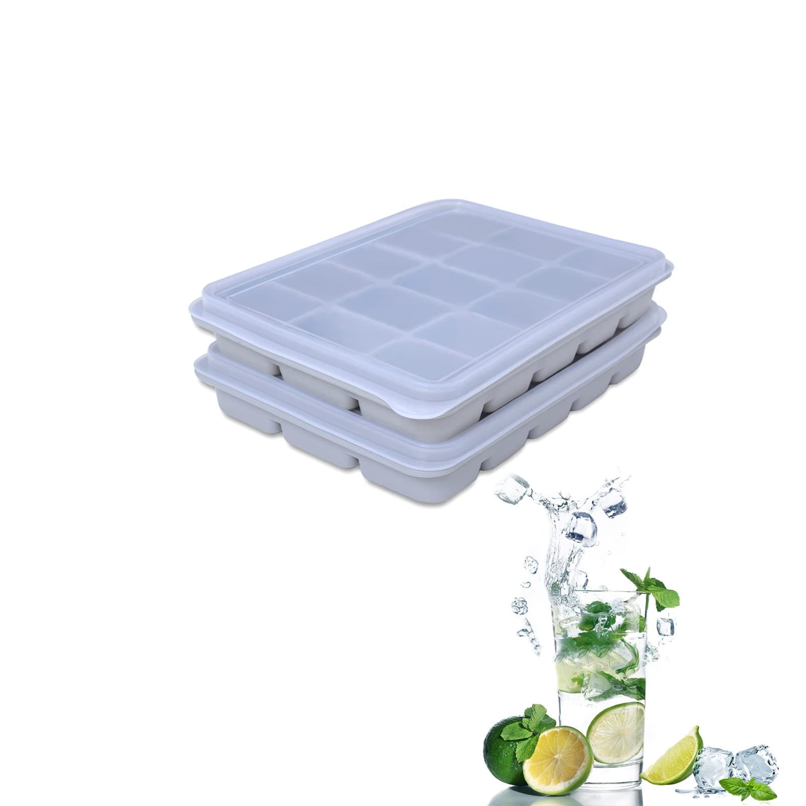 Tvmania Ice Cube Trays Set of 2, 15-Cube Silicone Molds with Removable Lids