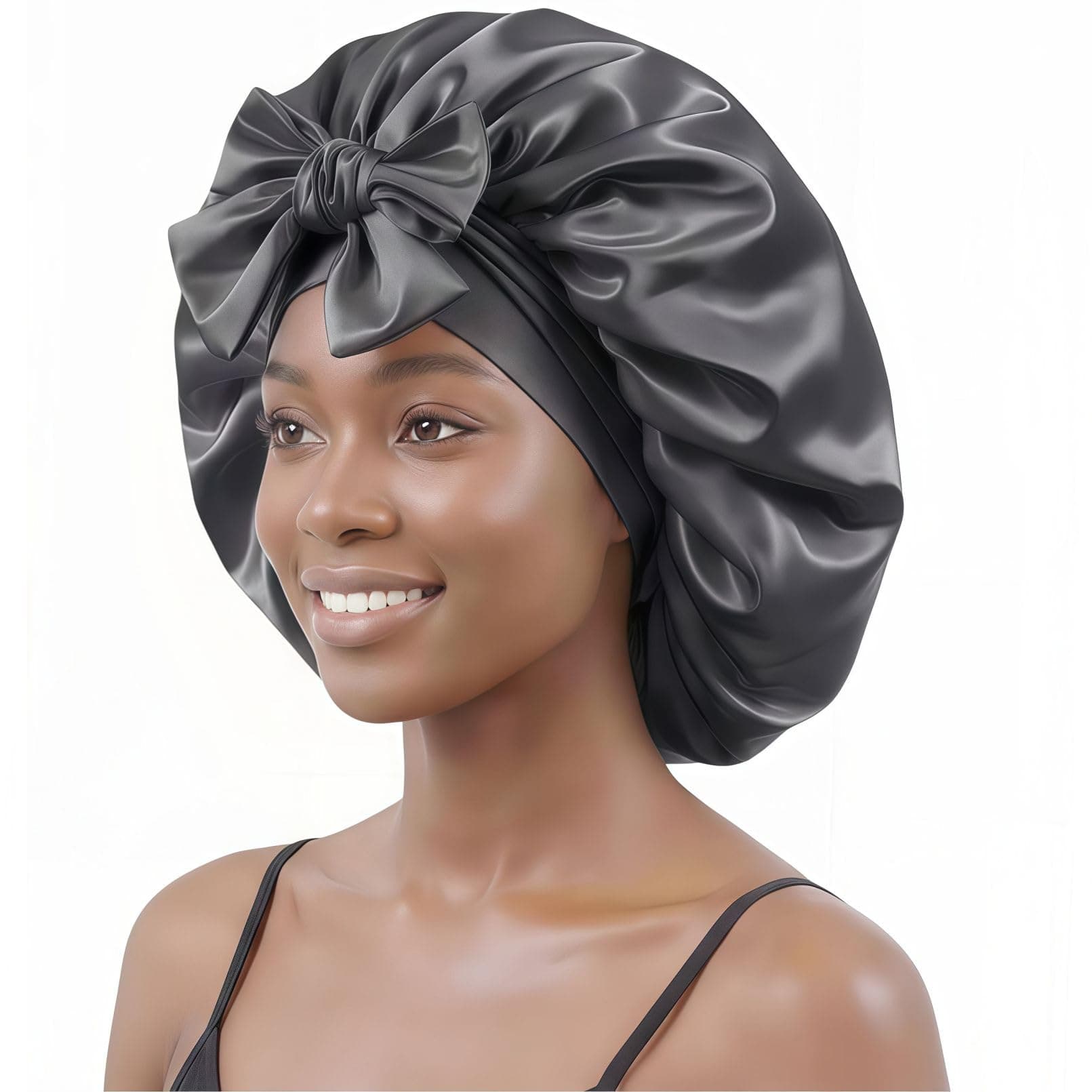 Large Silk Bonnet Sleep Caps for Women Curly Hair, Girls Satin Bonnets with Tie Bands Hair Cover Night Cap for Sleeping Curls