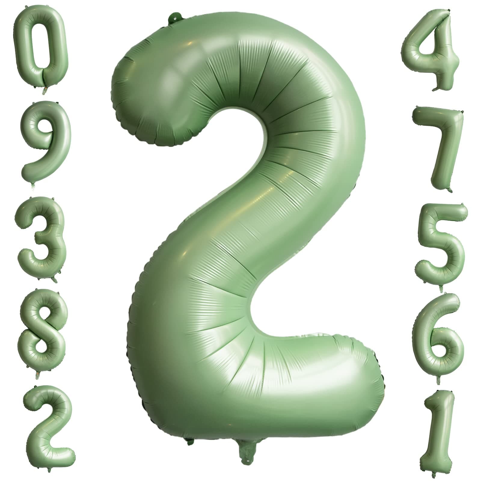 Sage Green Number Balloon 2 Large 40 Inch Number Foil Balloons Birthday Age Balloons Olive Green Party Balloons Decoration for Boys Girls Birthday Baby Shower Graduation Jungle-themed Party Supply