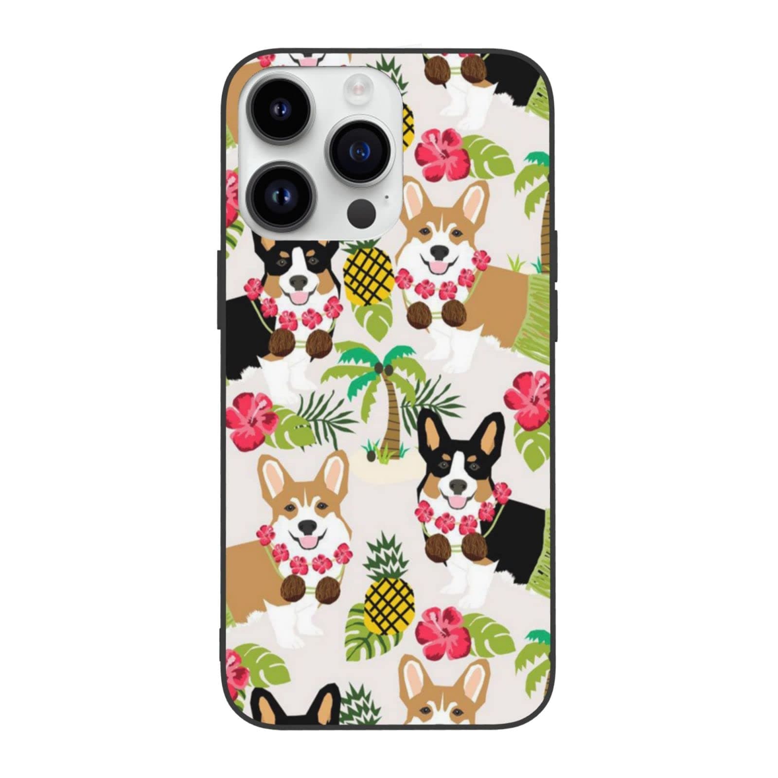 VGFJHNDF Tropical Flower and Corgi Printed Cases for iPhone 14 Pro Max Case 6.7 Inch Shockproof Protective TPU+Pc Phone Cover Case Not Yellowing