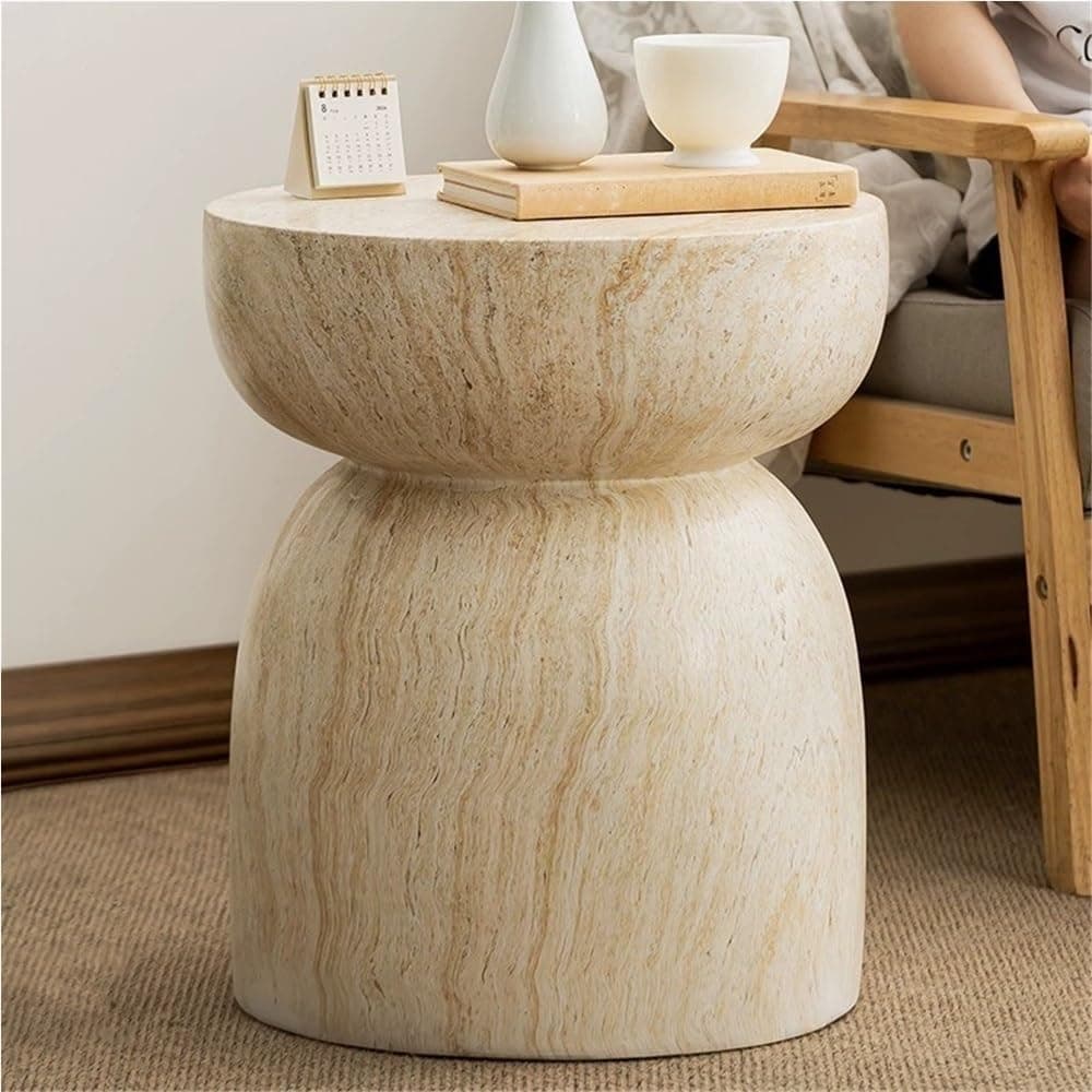 Magnesium Oxide Round Side Table, Small Outdoor Table, Modern Coffee Table, Simple Accent Table, Small Side Table for Living Room, Study, Bedroom or Patio