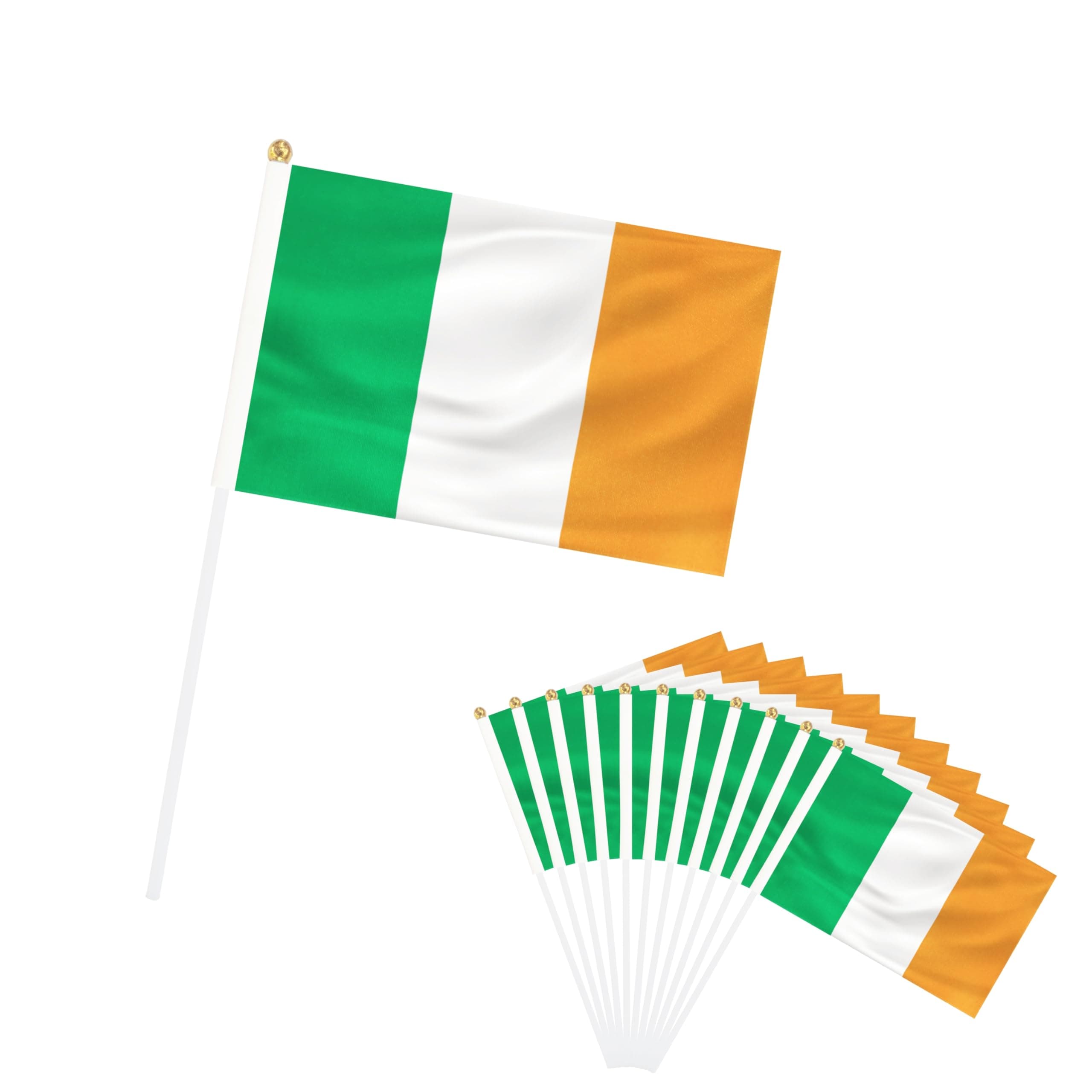 Rotenl 50 Pack Ireland Hand Held Mini Flags, Small Irish Stick Flags with Pole, International Country Flags, Saint Patrick's Day, Parades, Patriotic, Indoor and Outdoor, Party Decorations (Ireland)