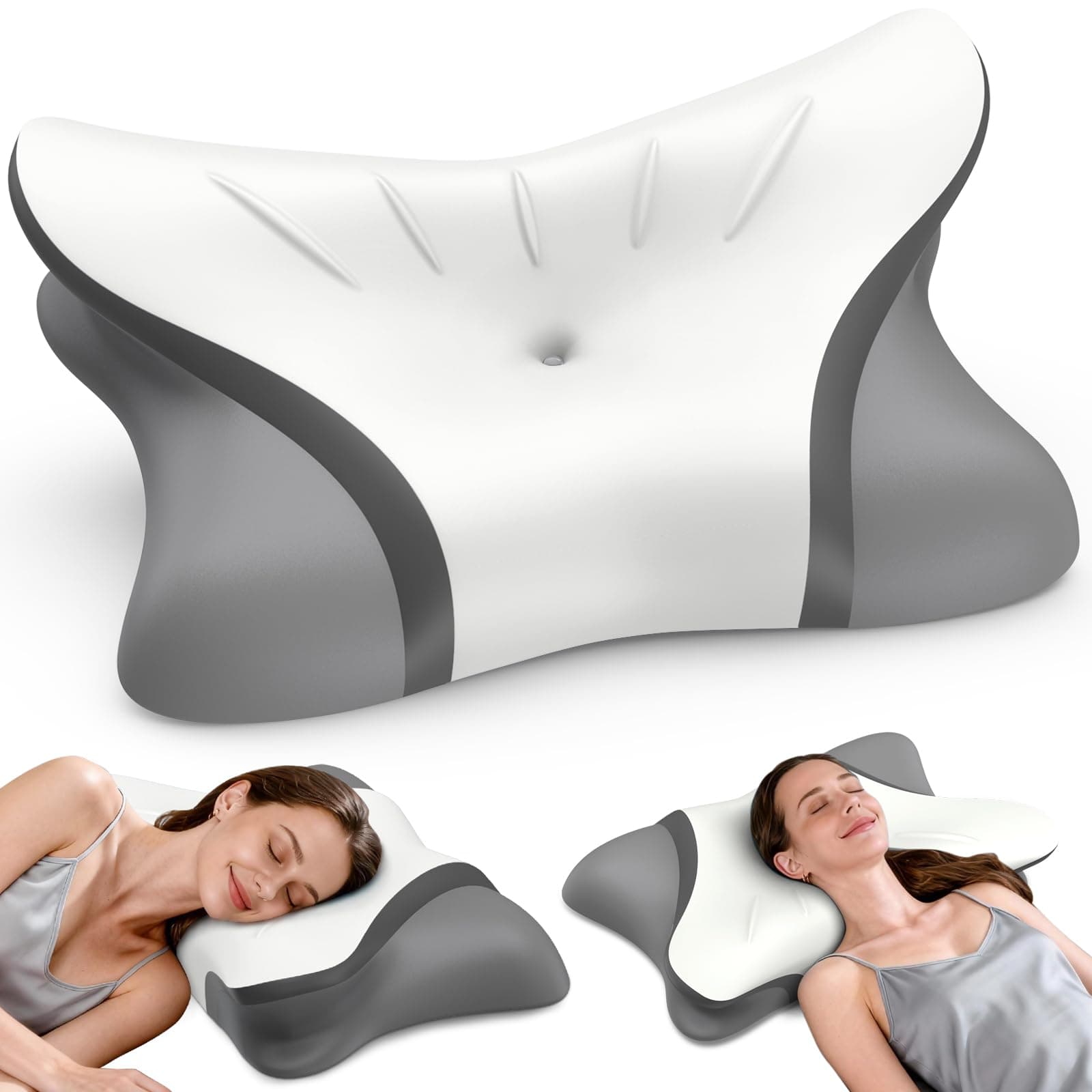 Cervical Neck Pillow for Pain Relief, Bed Pillows for Sleeping, Ergonomic Cooling Pillow, Orthopedic Contour Pillow for Side Back Stomach Sleepers,Neck Support Memory Foam Pillows with Pillow Covers
