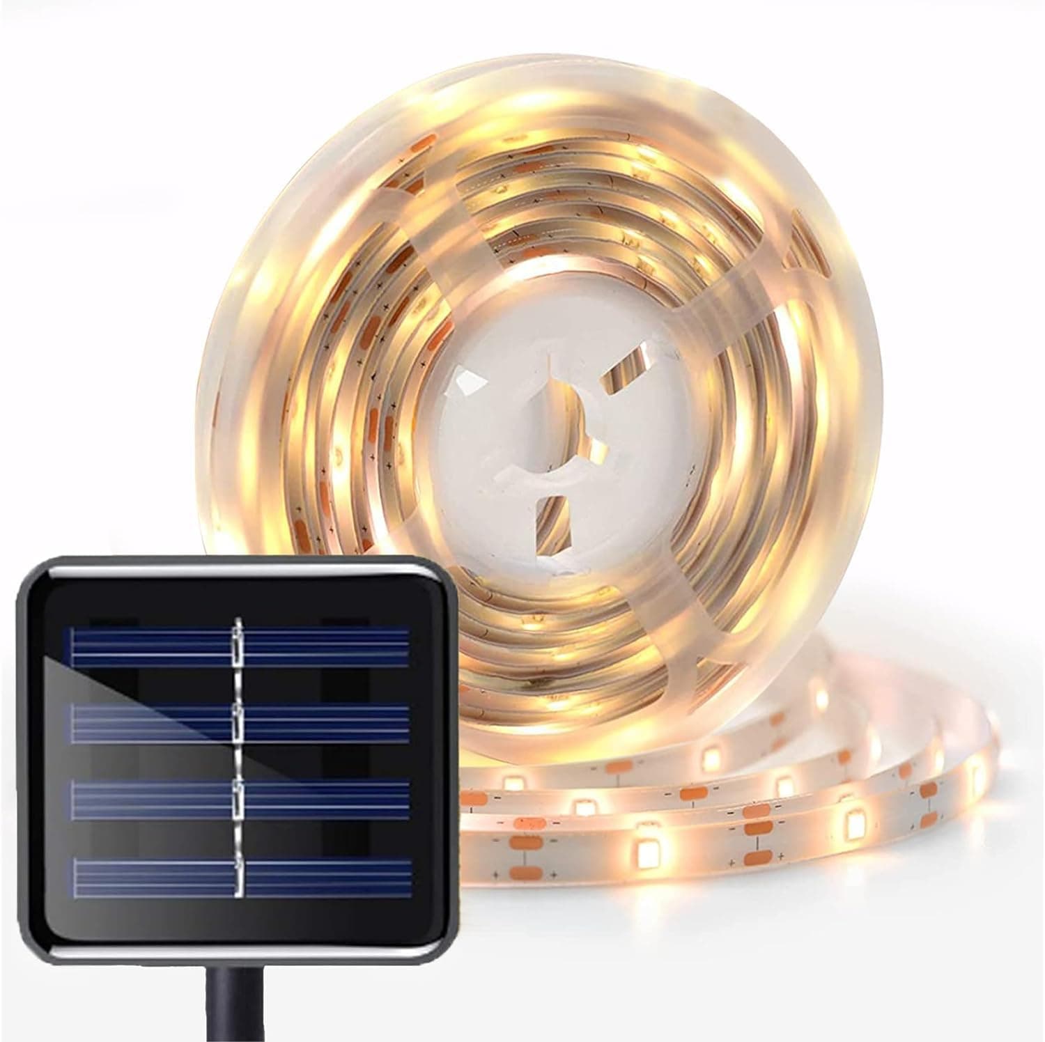 WONFAST Outdoor Solar Strip Lights, Waterproof 9.8Ft 90Led Rope Lights 8 Modes Self-Adhesive Cuttable Solar String Lights for Garden Backyard Pathway Wedding Party Christmas Decor(Warm White)