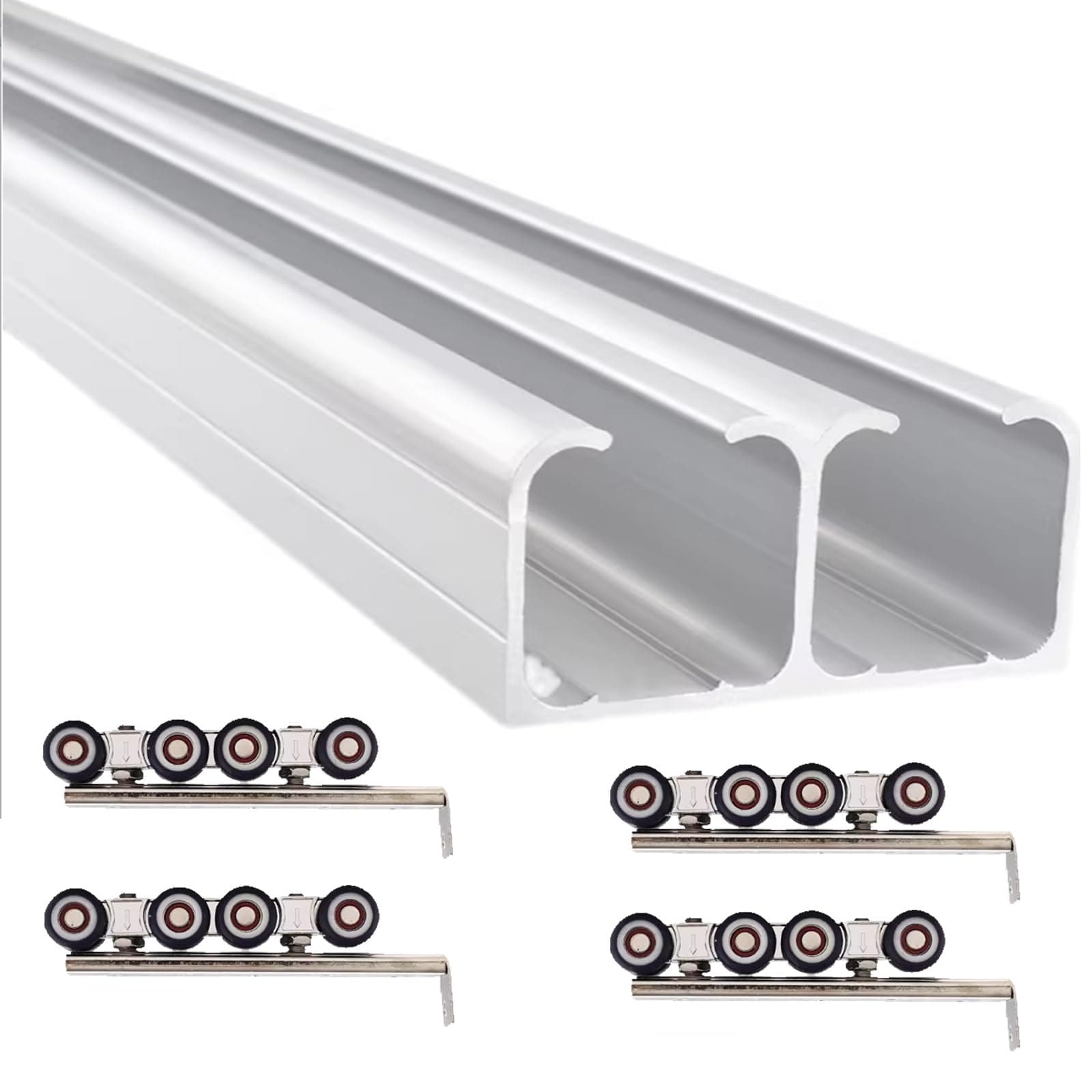 24 30 36 60 72 96 in Double Track Bypass Sliding Barn Door Hardware Kit, Commercial Grade Bypassing Patio Doors Rail, Hidden Box Rails(80in/6.7ft/203cm)