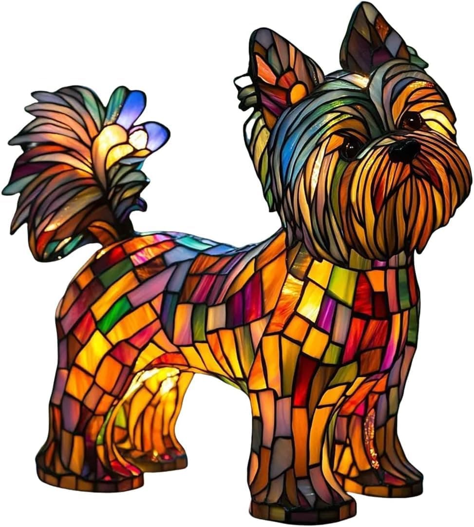 Atlodas Yorkshire Terrier Lamp, Dogs Stained Resin Tabletop Night Light, Dog Series Art Night Light, Dog Stained Glass Lamp, 3D Cute Pet Themed LED Table Lamps, Gift for Lovers (#08)