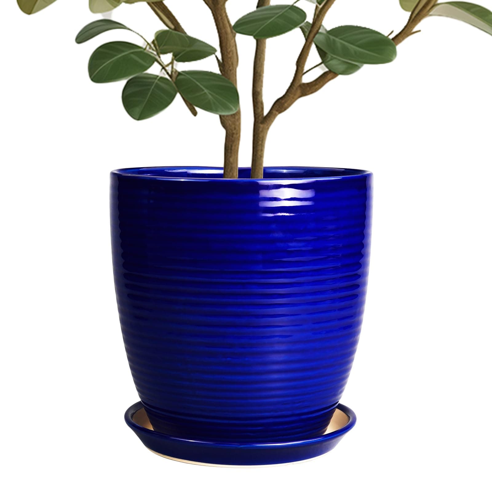 EPFamily Ceramic Planter Pot - 10 Inch Plant Pot Indoor with Drainage Hole and Saucer Round Planter Large Modern Decorative Flower Pot Outdoor Garden Pot Blue