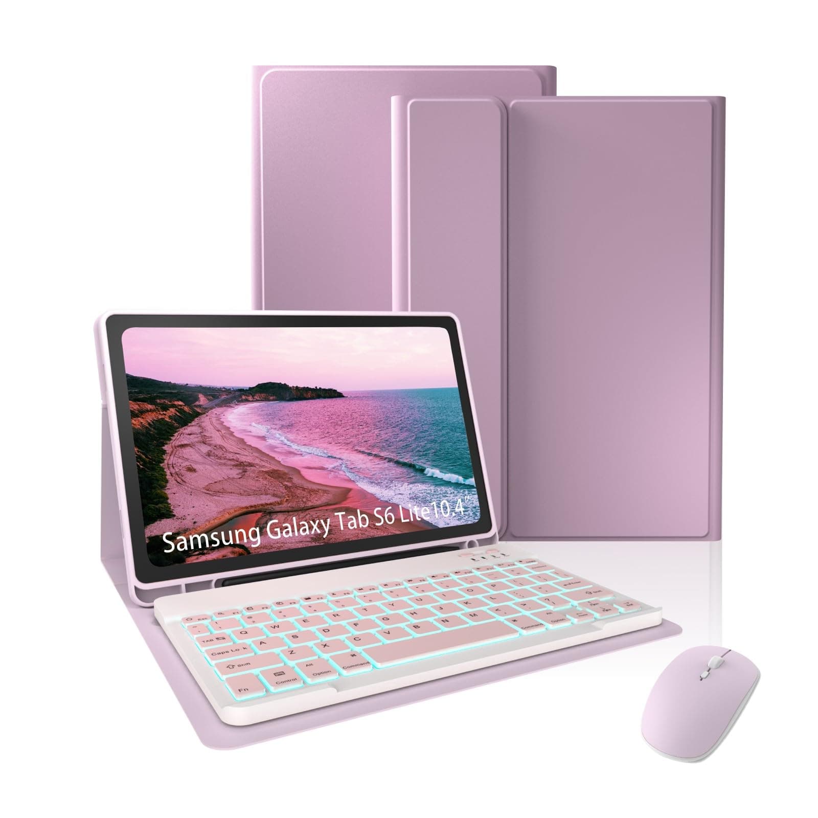 Keyboard Case for Galaxy Tab S6 Lite 10.4" (SM-P620/P625/P613/P619/P615/P610)–7-Color Backlit,Detachable Wireless Bluetooth Keyboard Case Thin & Light with Built-in Pencil Holder with Mouse.(Pink)