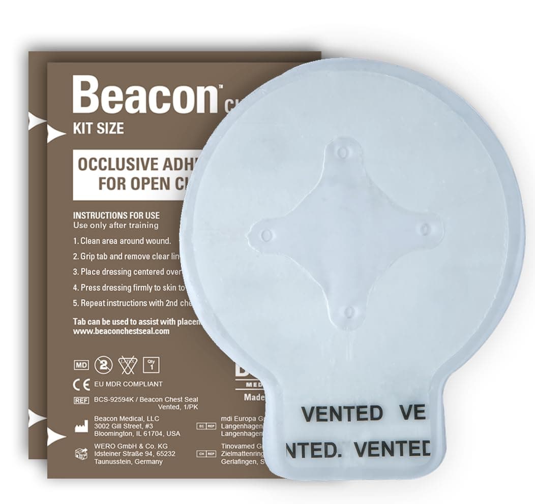 Beacon Chest Seal Kit Size [2 Pack] - Vented Chest Seal for Open Chest Wound Care 6 Inch Round Chest Wound Seal with Patented Venting System, 4” x 6” IFAK Compatible Package