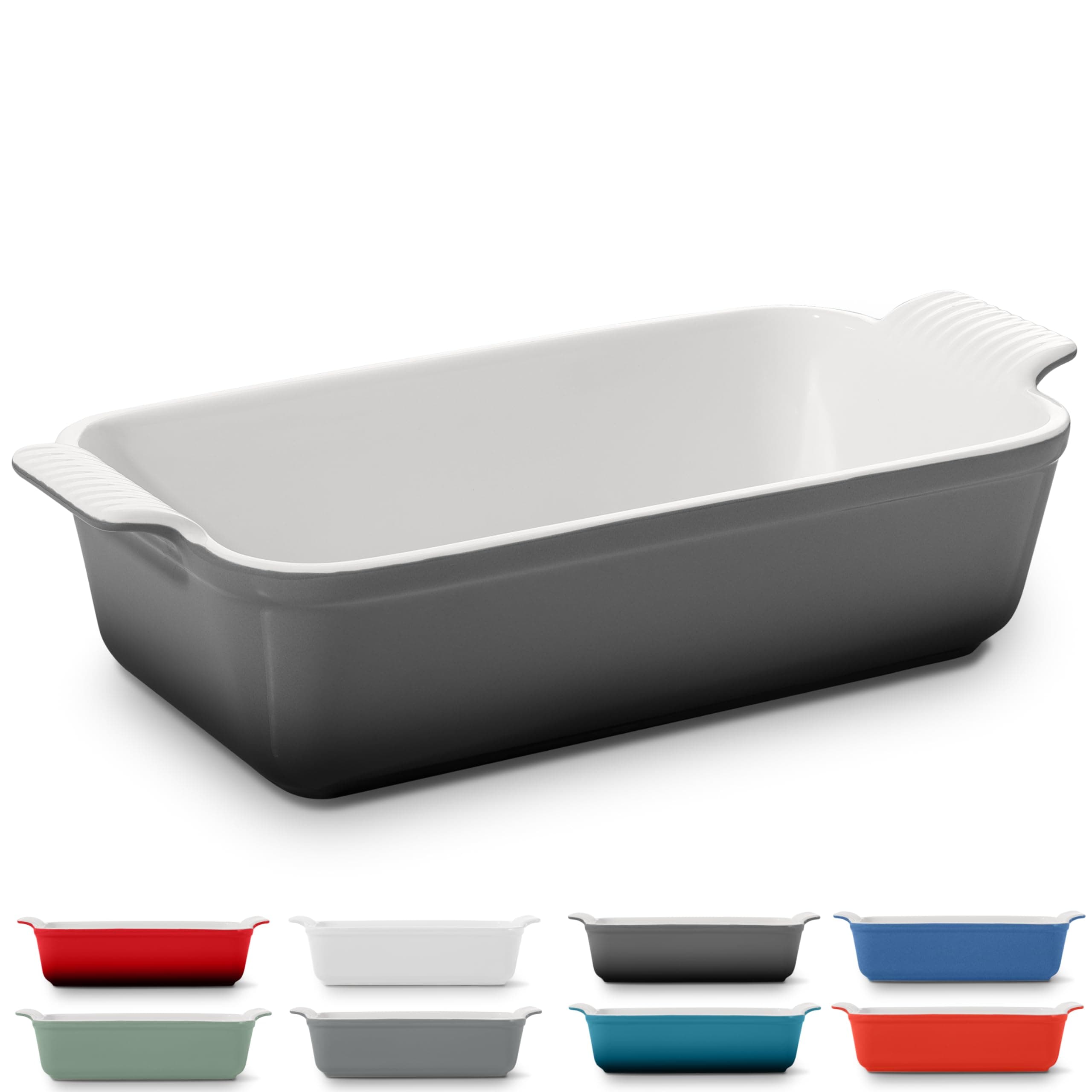 ROSSALLINI Signature Stoneware Loaf Pan | Non-Stick for Perfect Baking and Bread Making | 1lb Loaf Pan [Oyster Grey]