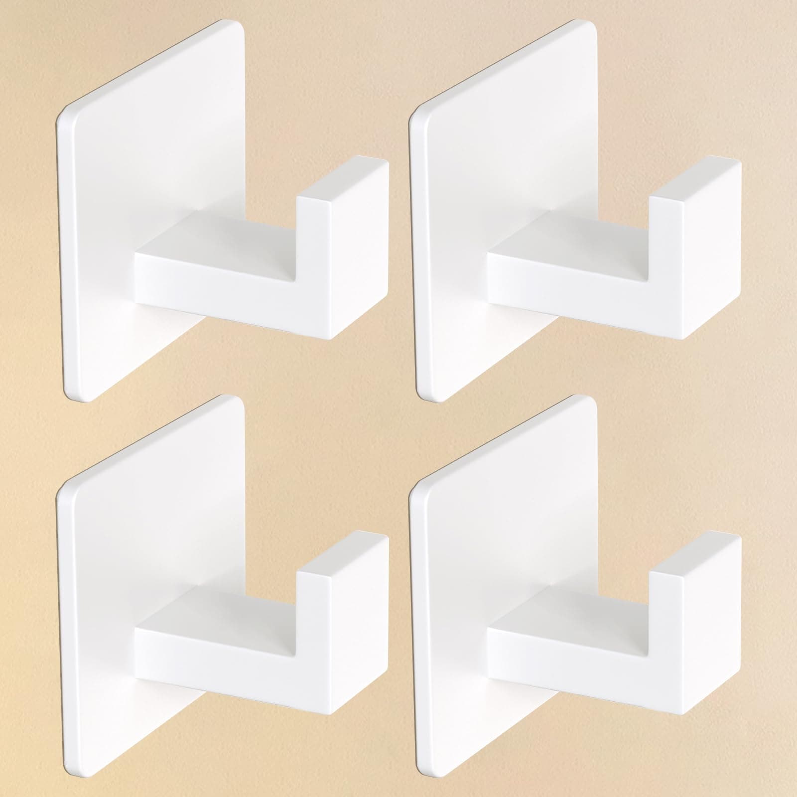 VAEHOLD Wall Towel Hooks, Heavy Duty Sticky Holder Waterproof Towel Hooks for Hanging Coat, Clothes, Closet Hook Wall Mount for Kitchen (White, 4 Pack)