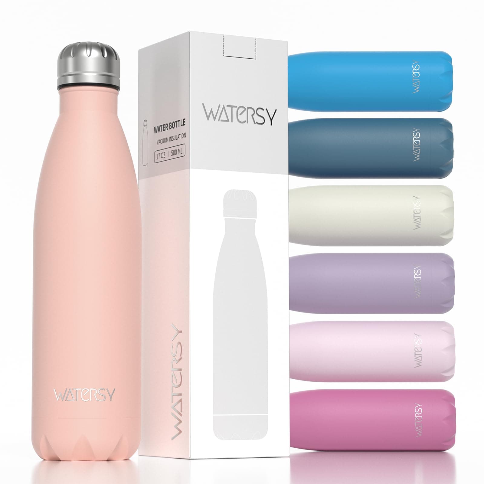WATERSY Stainless Steel water bottles,17oz/500ml Insulated Water Bottles,Pink metal water bottle Keeps Drink Cold and Hot,BPA Free kids water bottles for School,Gym,Travel,Sports