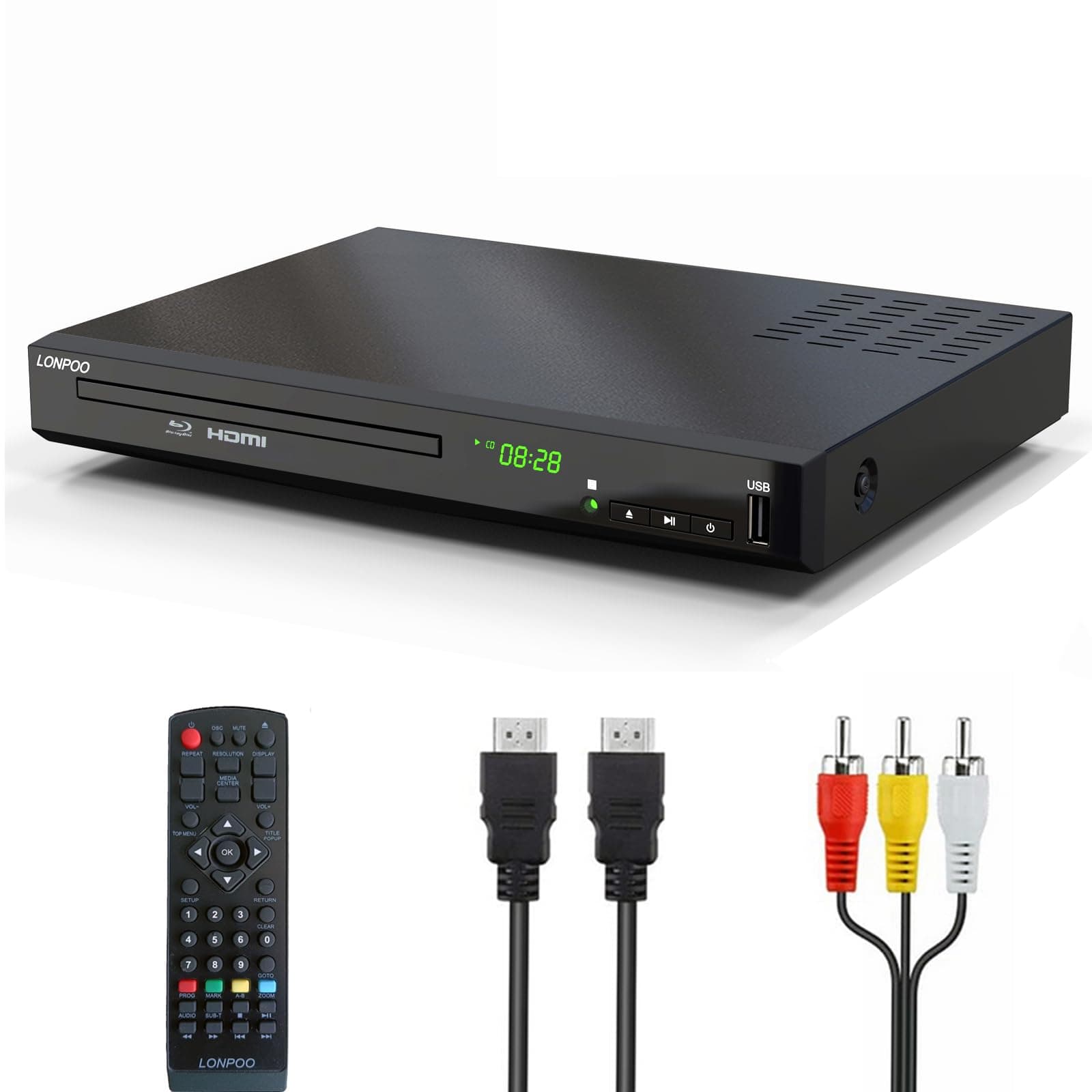 LONPOO LP-100 Blu-ray DVD CD Player for TV 1080P All Region HDMI USB USB-IN