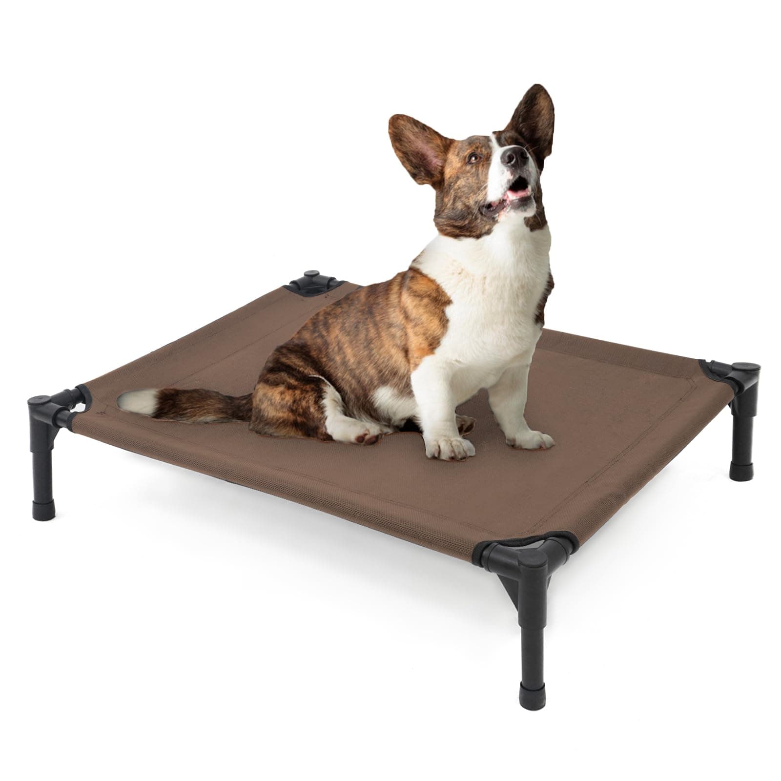 Garnpet Elevated Dog Bed for Medium Dogs, Raised Dog Cot Fits Up to 150 LBs, Heavy Duty Pet Cots with Durable Supportive Teslin Recyclable Washable Mesh, Indoor & Outdoor Pet Bed, Brown