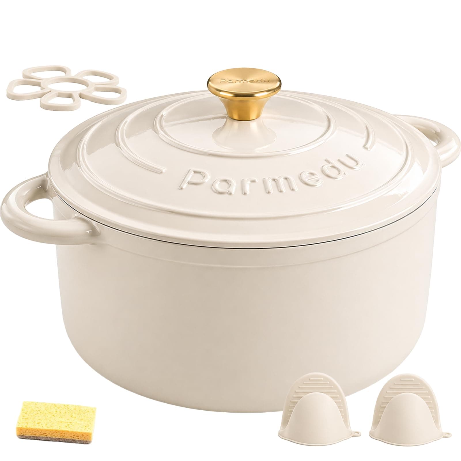 Parmedu Enameled Cast Iron Dutch Oven-5.5 Quart Pot with Lid, Dual Handle,Heavy Duty Cookware for Braising, Stews, Roasting, Bread Baking,Ocean Blue