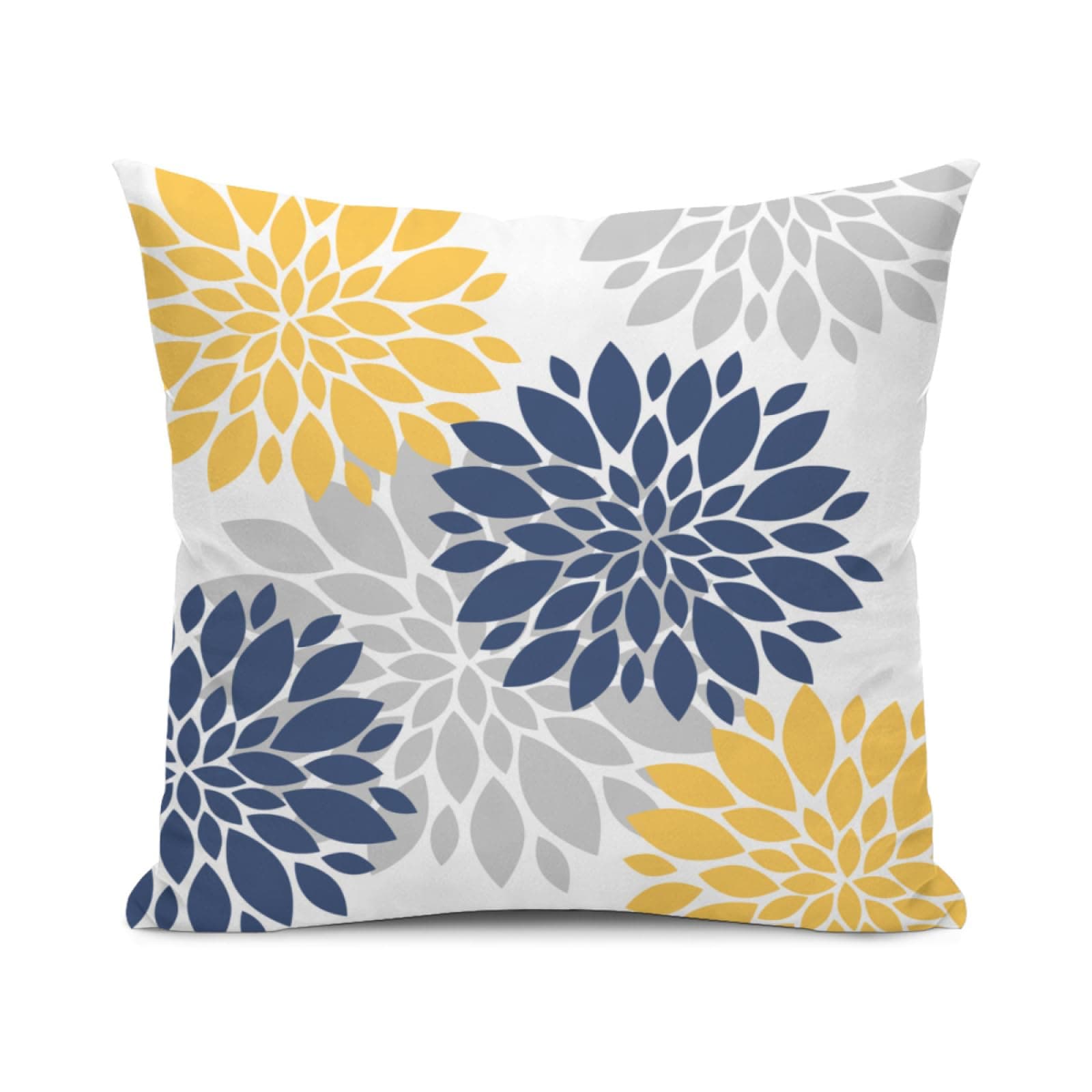 Navy Blue Yellow Pillow Covers 20x20 Inch , Spring Summer Geometric Elegant Dahlia Decorative Throw Pillows, Flower Outdoor Decor Pillowcase Linen Square Cushion Cover Gift for Patio Couch Sofa