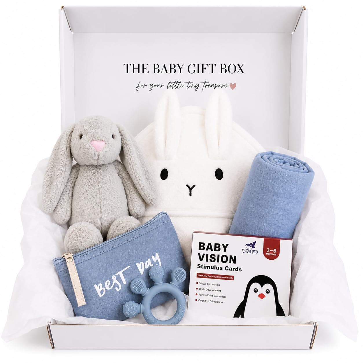 Tiny Treasures Premium Baby Gift Box – Newborn Baby Gift Set with Baby Essentials – Baby Shower Gift for Boys & Girls, Gender Reveal Gift Set (Baby Boy Box)