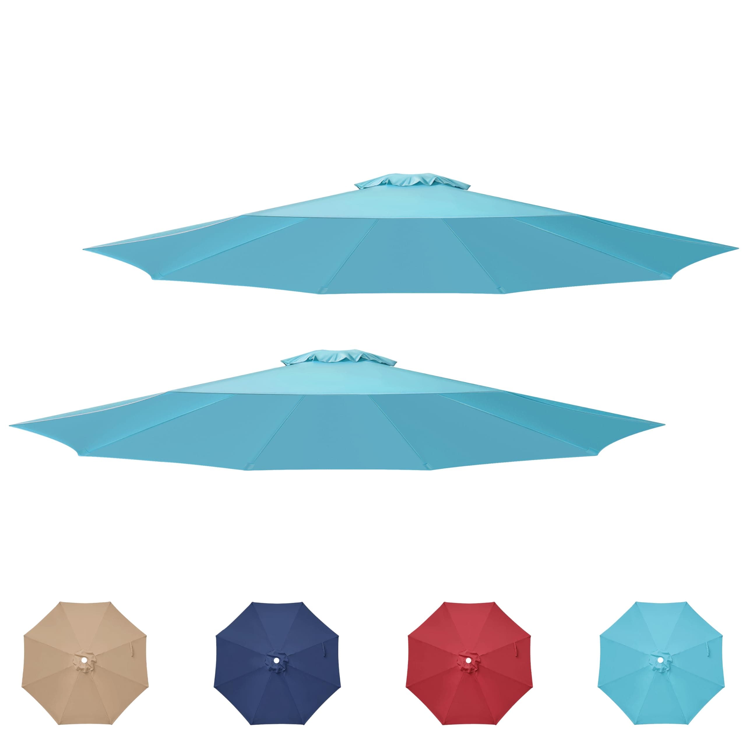 HealSmart 2 Pack 9' Patio Umbrella Replacement Canopy Cover with 8 Ribs for Outdoor Table Market Yard Umbrellas, 2P-Turquoise