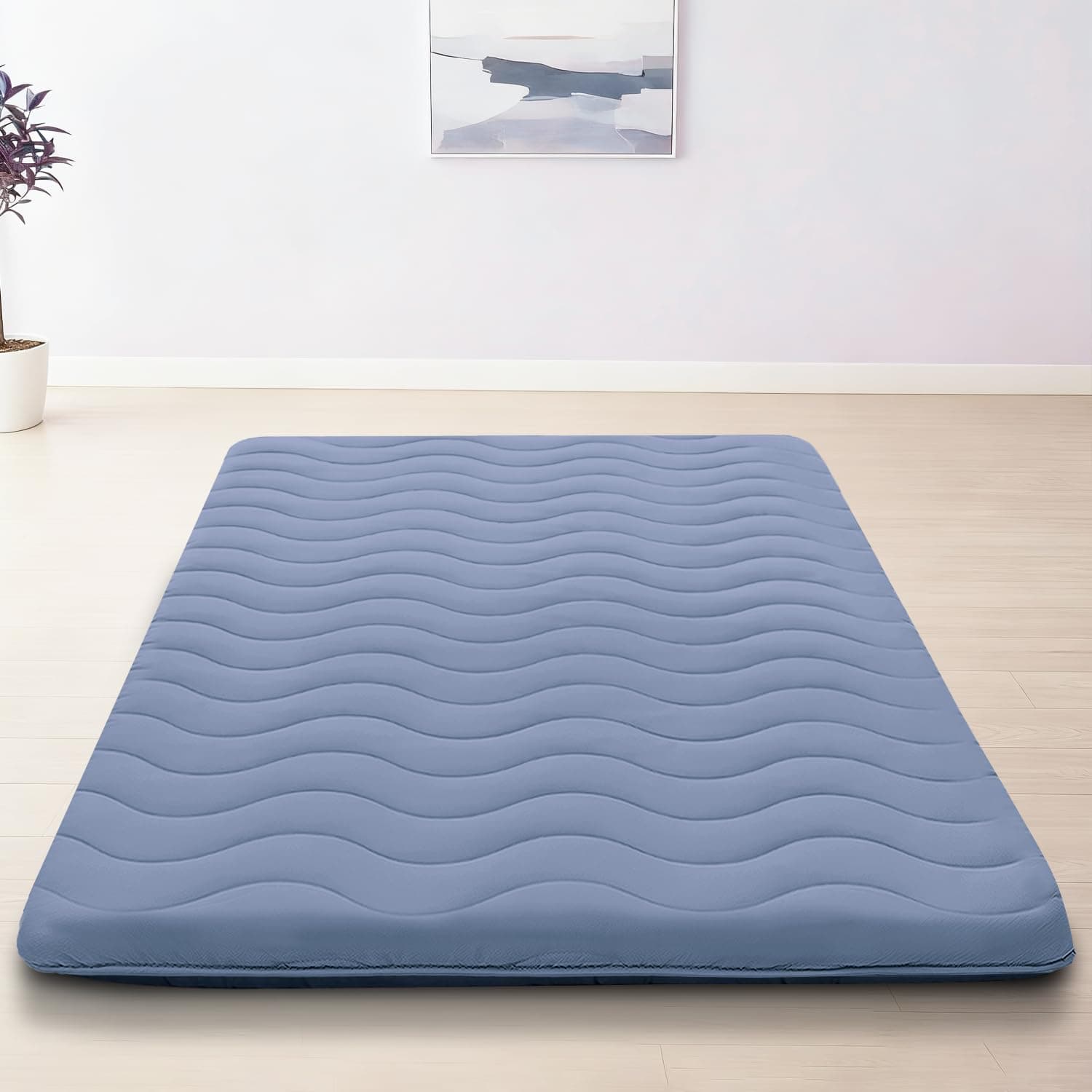 Japanese Floor Mattress, 100% High Density Comfortable Foam, 3.2" Thicken Foldable Mattress Tatami Mat Sleeping Pad, Ideal for Comfort and Support, Kids Floor Lounger Pillow Bed Sofa, Blue, Twin