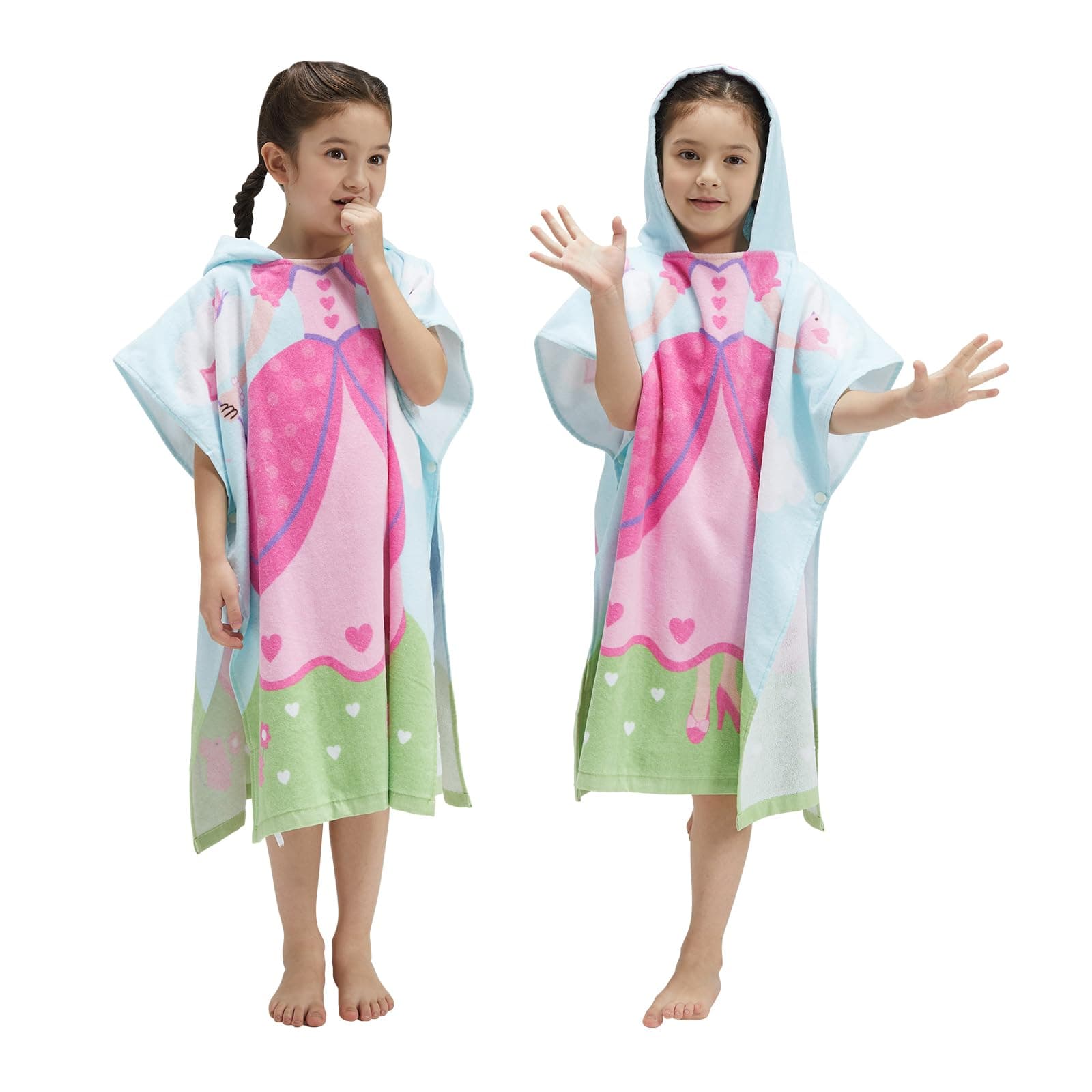 Kids Beach Pool Bath Hooded Poncho Towel,BANGSAUR 100% Cotton Surf Changing Towels Wrap, Baby Toddler Girl Boys 3-12 Years (Princess,3-4Years/Height:33"-43";85-110cm)