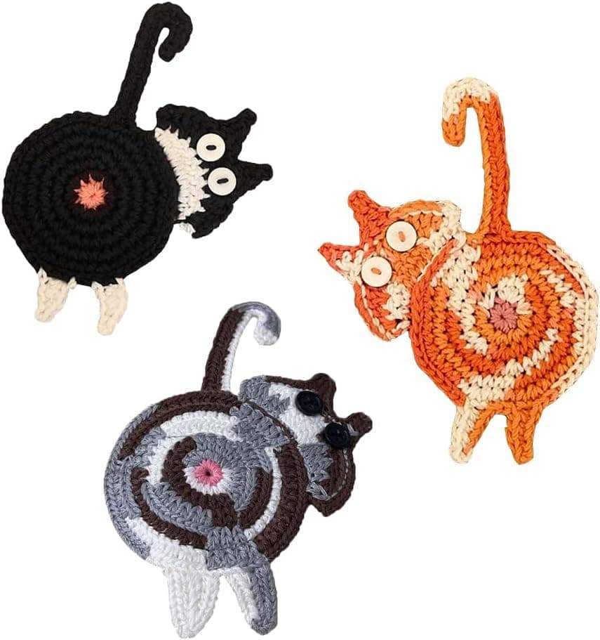 Regalos para Amantes de Gatos: 3PCS Coaster de Gato Tejido Creativo y Cute - Coaster de Insulación para Café y Té - Regalos para el Escritorio