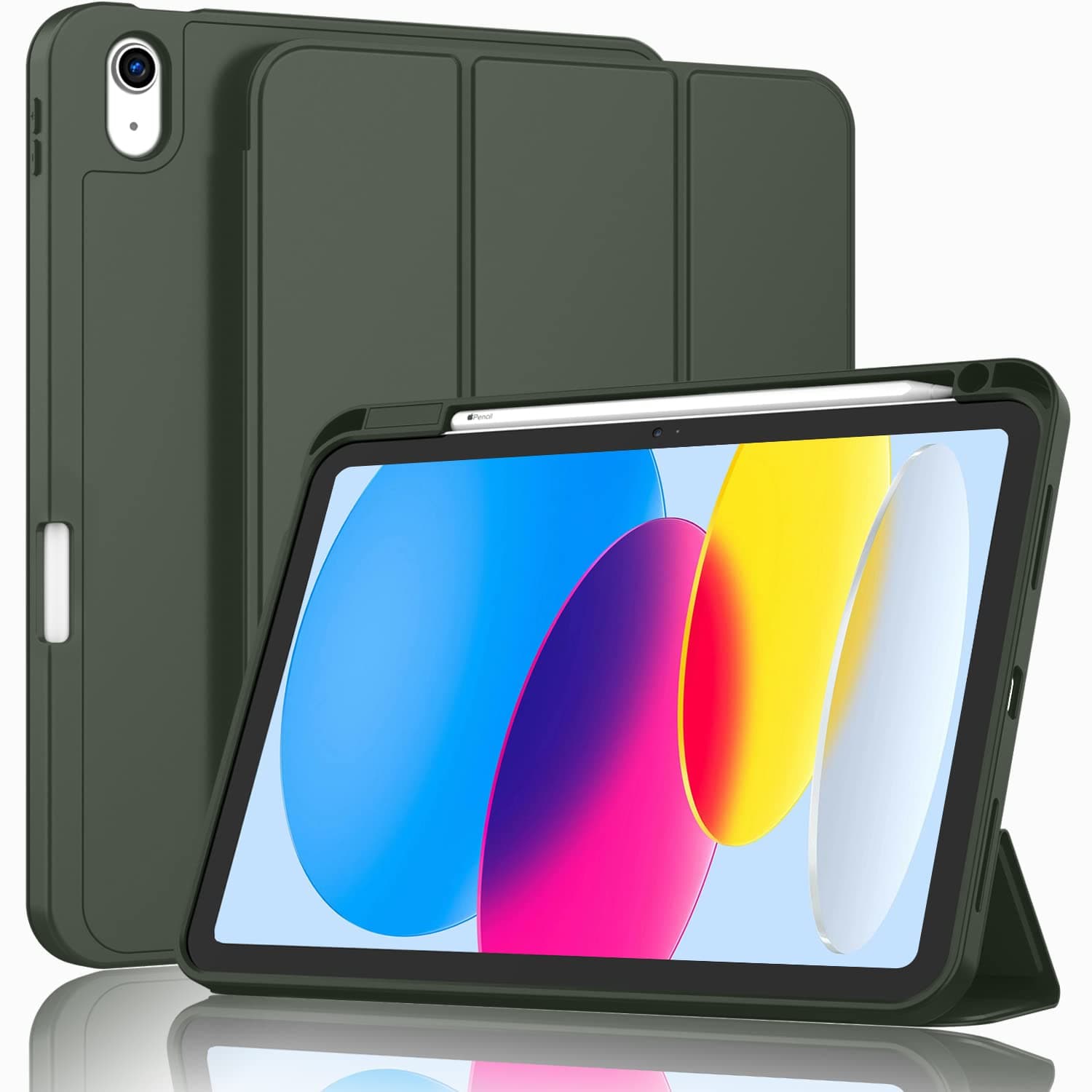 ZryXal New iPad 10th Generation Case 10.9 Inch 2022 with Pencil Holder, Smart iPad Case with Soft TPU Back [Support Auto Wake/Sleep] (Dark Green)