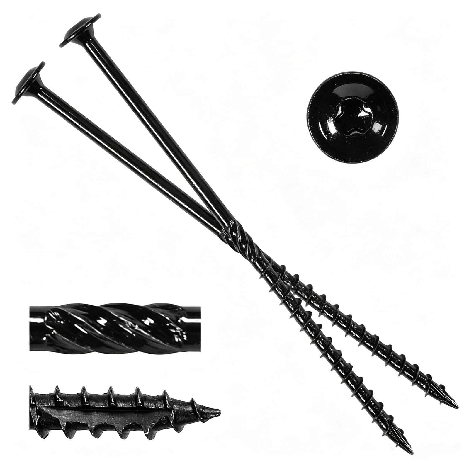 AiVeUao #14 x 6 Wood Structural Screws, Wood Screws, 200Pcs Lag Screws 6 Inch, Rust Resistant, Washer Head, Black Coated, Star Drive with Bit