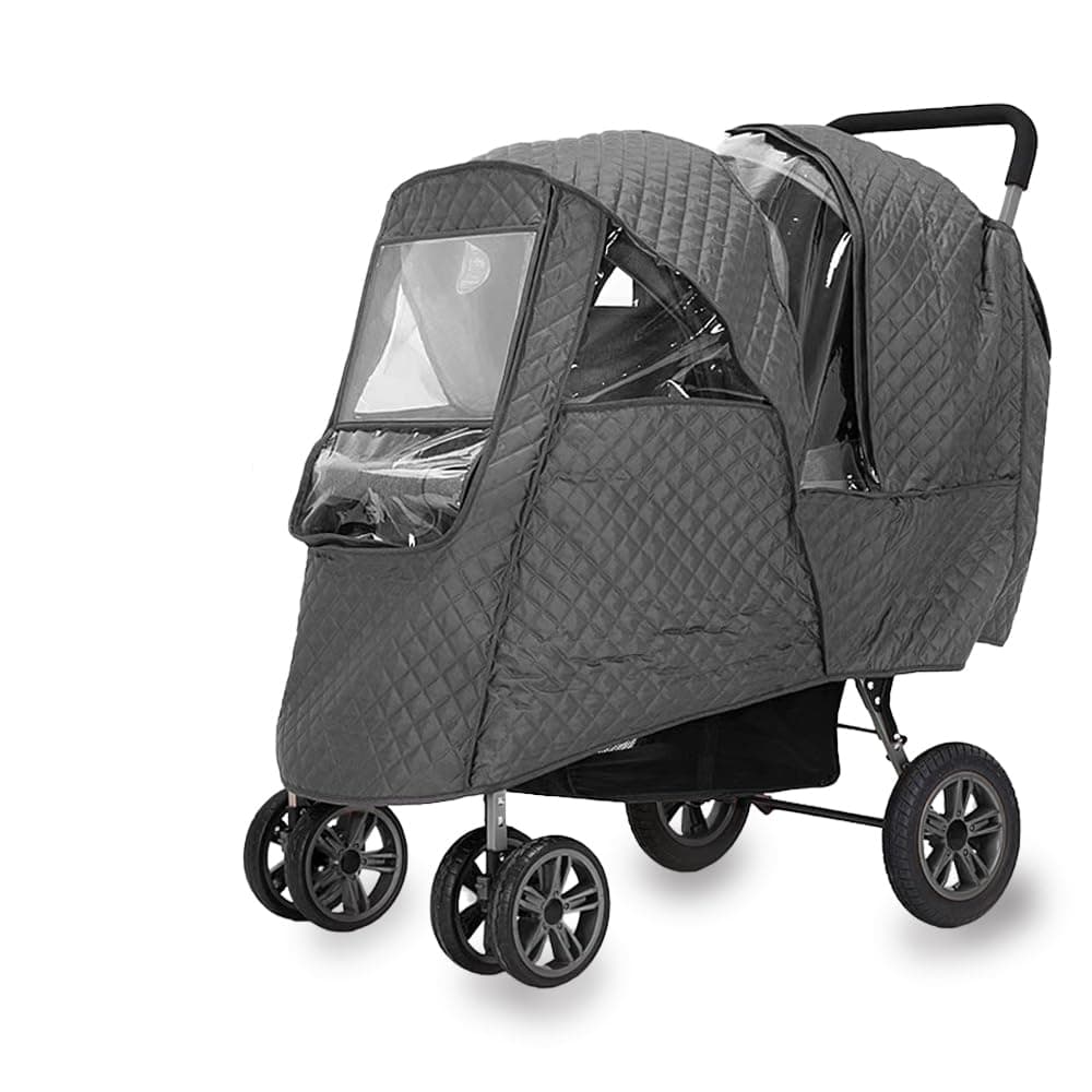 Rain Cover for Stroller Winter, Universal Double Stroller Rain Cover Front Back, Double Stroller Cover for Rain and Snow, Baby Outdoor Activities Accessories,Grey