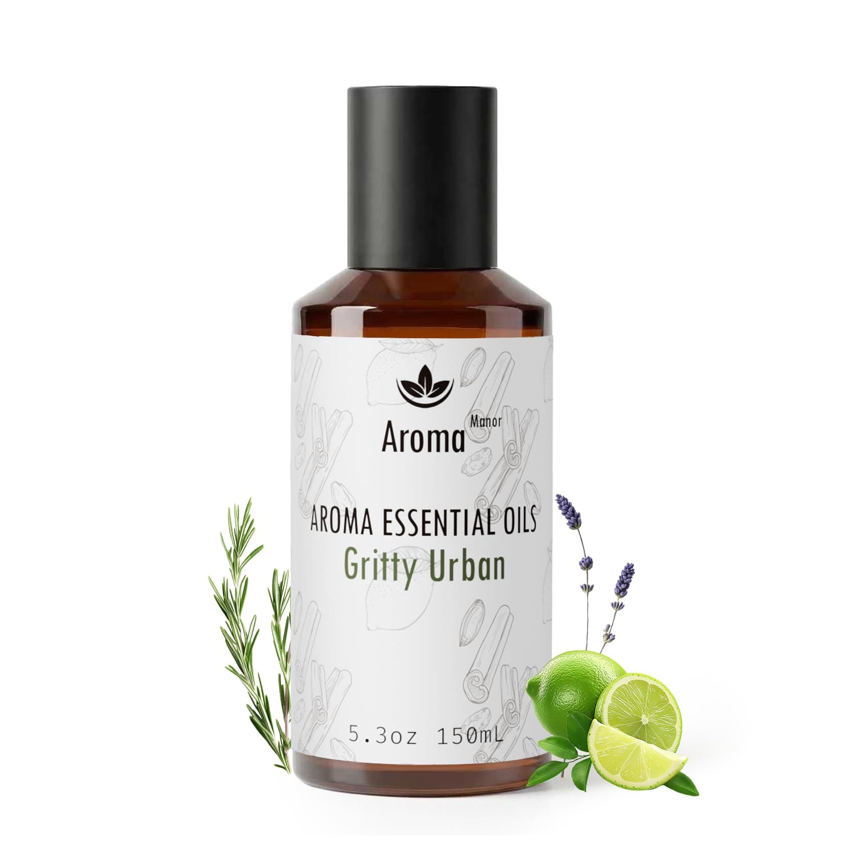 Wood-Inspired Hotel Scents Diffuser Oil - Gritty Urban - Reed Essential Oil Blends for Home Luxury Aroma Diffuser, Lemon Verbena, Chamomile and Oakmoss, Elevate Room with Air Fresheners - 5.3fl oz