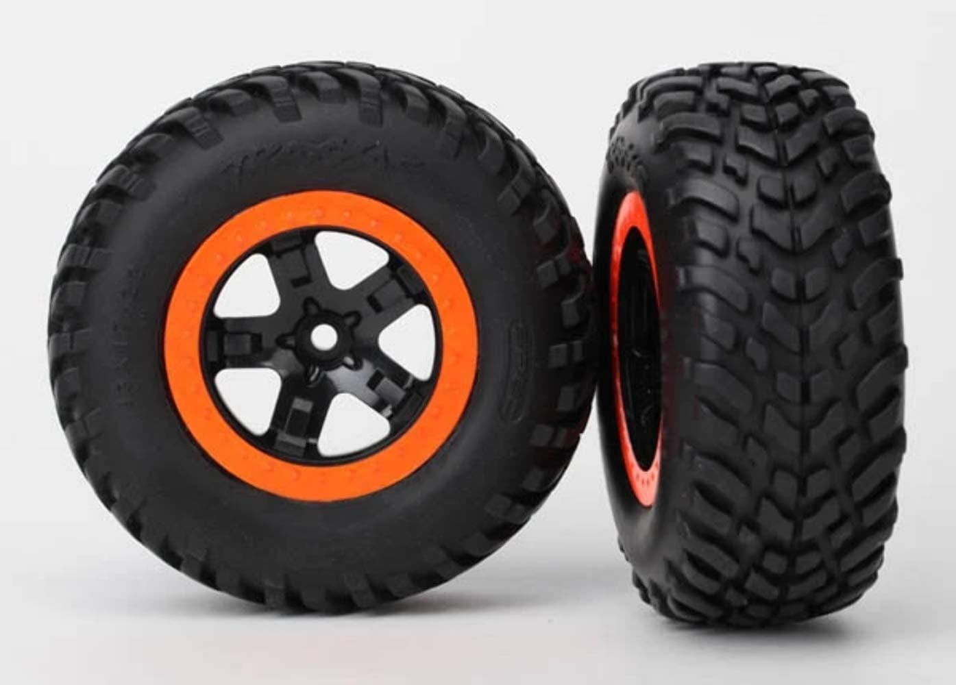 Traxxas 5863R S1 Compound SCT Off-Road Racing Tires Pre-Glued on SCT Black/Orange Wheels, TSM Rated (Pair)