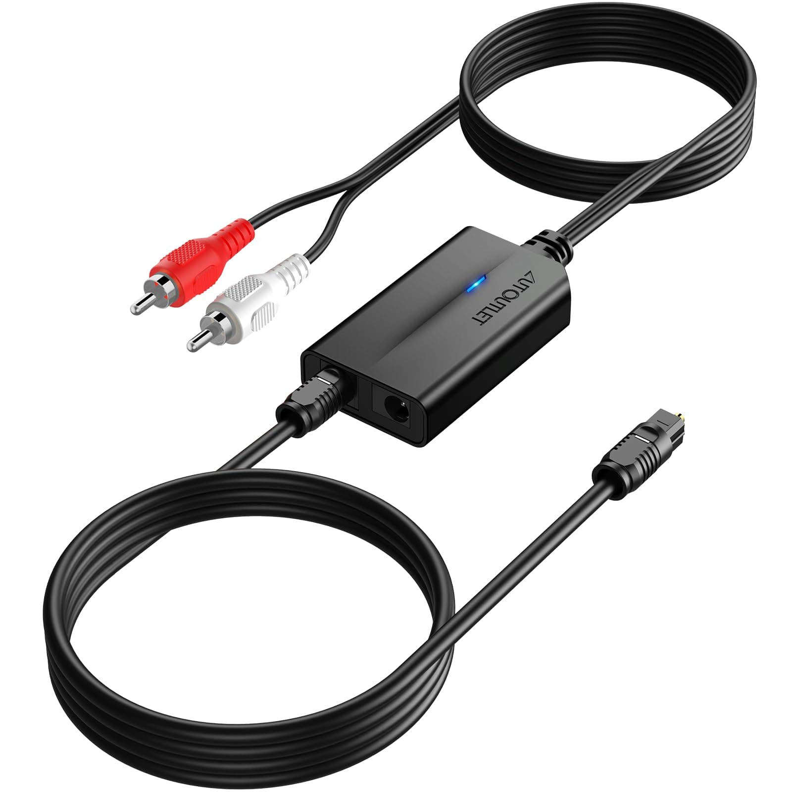 AUTOUTLET Digital-to-Analogue Audio Converter, 192 kHz, Coaxial, Optical, Converts SPDIF to RCA, DAC Converter, 0.8 M RCA Plug + 1 M Optical Cable for HDTV DVD Blu-ray Sky