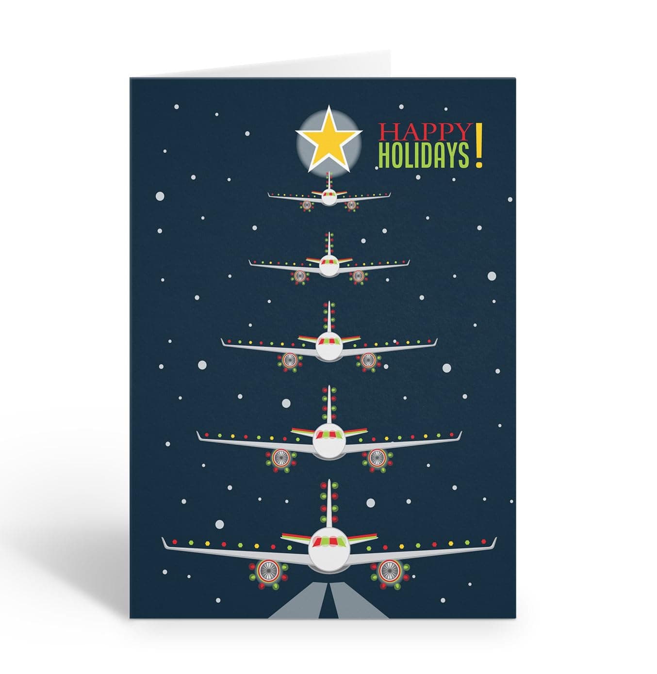 Stonehouse Collection, Custom Airplane Christmas Card – Pilot Landing with Christmas Lights and “Happy Holidays” – 24 Personalized Cards and Envelopes - Made in the USA (Personalized)