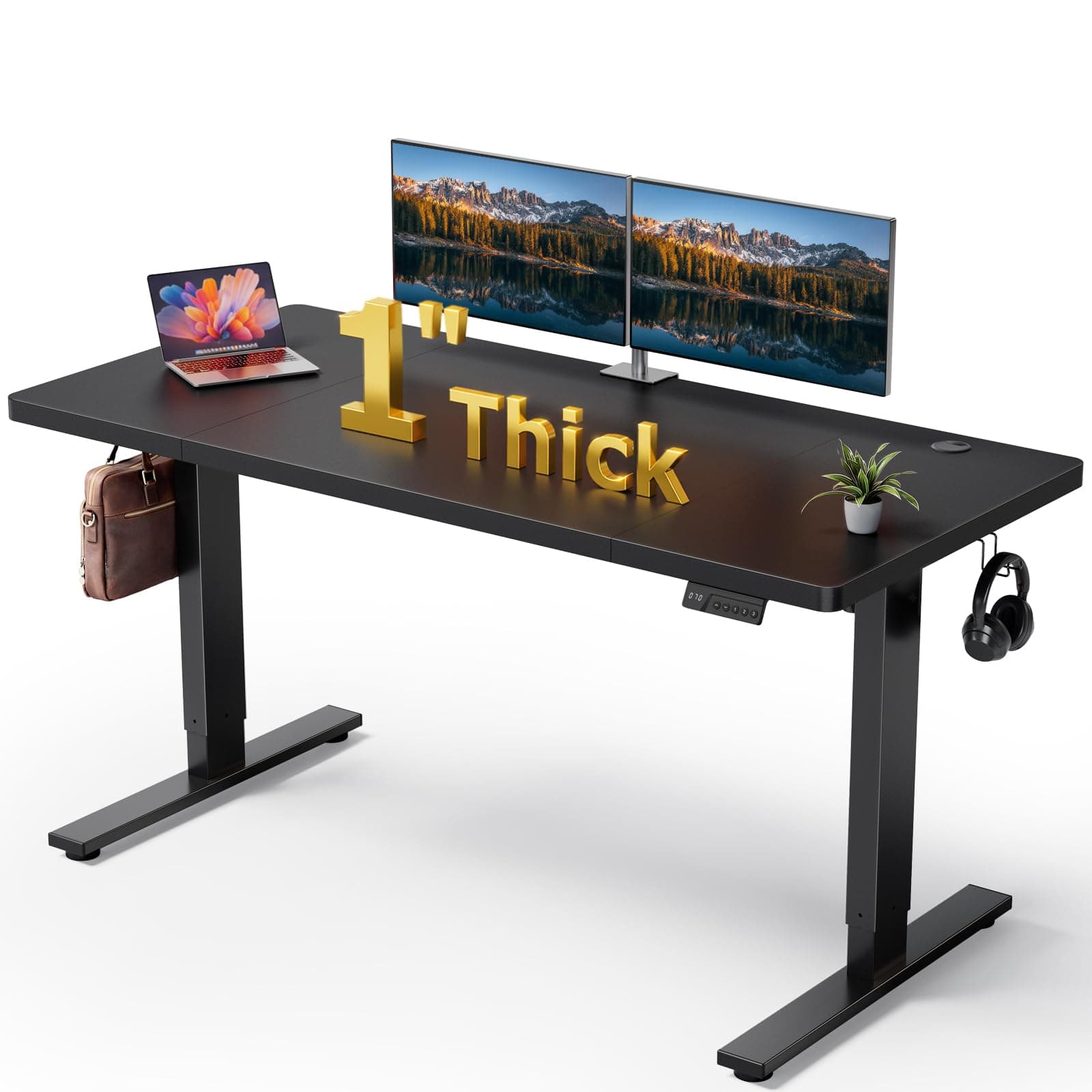 SIAGO Black 60x28 in Standing Desk, 1 Inch Thick Tabletop, Double Frame