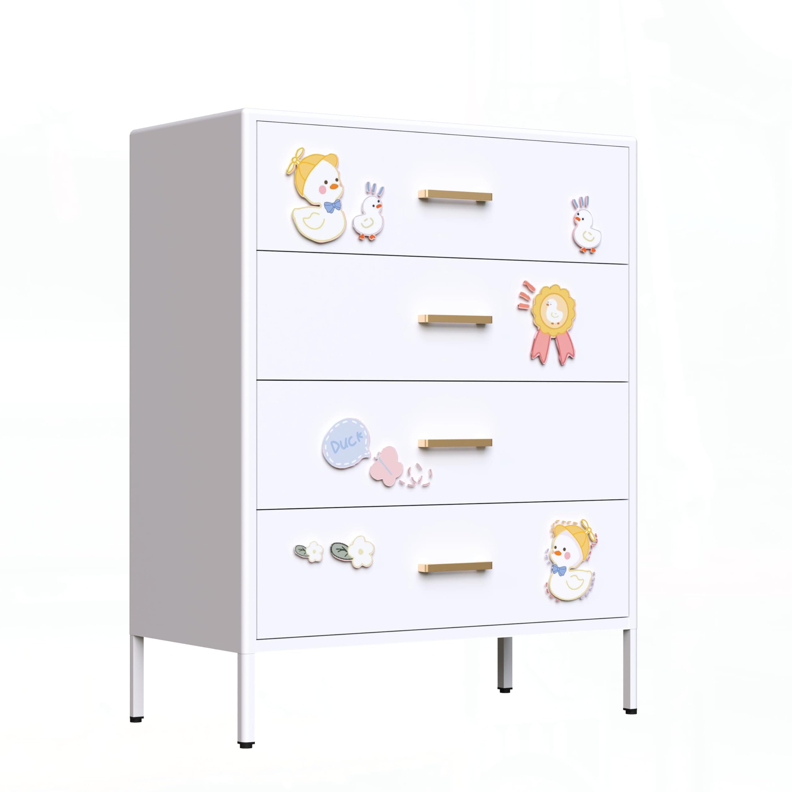 XIUSVON Metal 4 Drawer Dresser for Bedroom, Tall Bedroom Dresser with Large Drawer & Golden Handles,Metal Storage Organizer Cabinet Chest of Drawer for Closet (White)