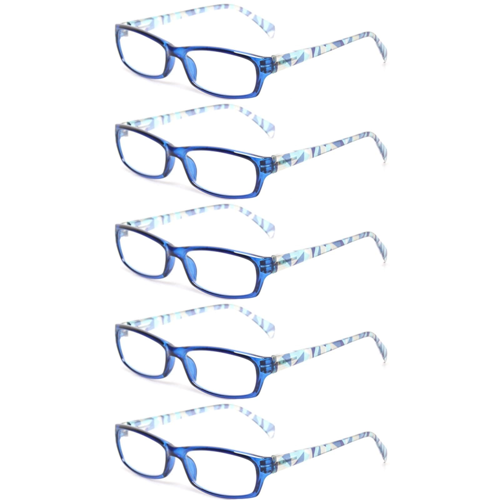 Kerecsen Reading Glasses 5 Pairs Fashion Ladies Readers Spring Hinge with Pattern Print Eyeglasses for Women (Blue, 3.0, x)