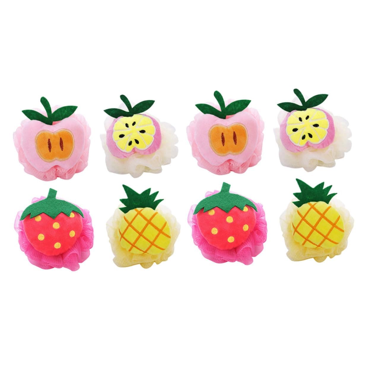 PartyKindom 8pcs Fruit Bath Flowers Shower Balls Bath Scrubber Mesh Foaming Balls for Body Washing