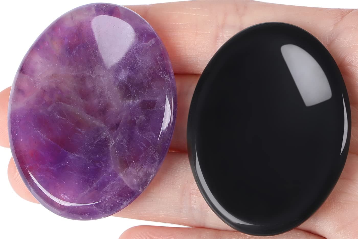 QINJIEJIE 2PCS Thumb Worry Stone for Anxiety Healing Crystals Pocket Hug