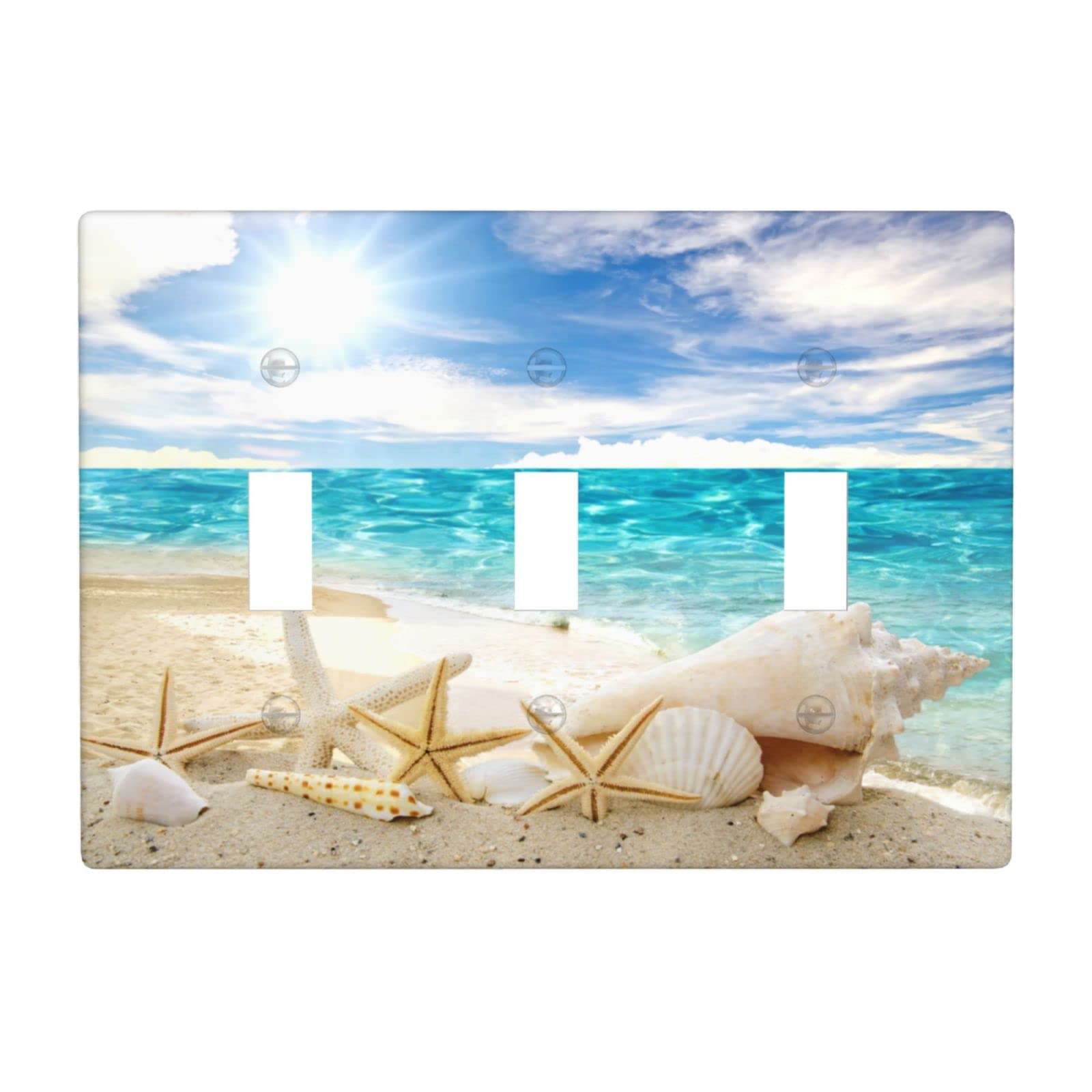 Seashells Ocean White Sand Beach Triple Gang Toggle Wall Plates Decorate Outlet Covers For Electrical Outlets Switch Plate Decorative Wallplate Plug Cover 6.38 * 4.5 Inches