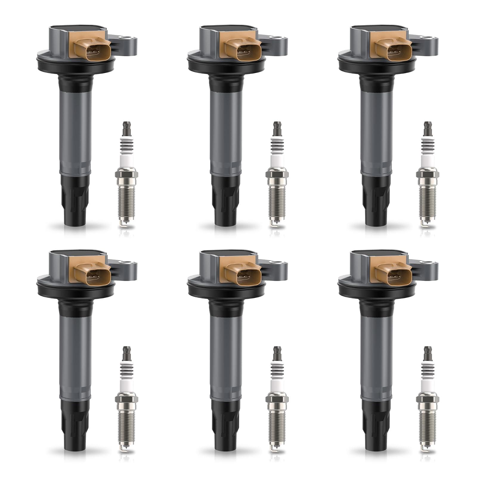 Set of 6 Ignition Coil Pack and Iridium Spark Plugs Compatible with Ford F150 Explorer Expedition Transit150 Transit250 Flex Police Interceptor Lincoln MKS MKT 2011-2024 3.5L V6 Replaces UF646 SP534