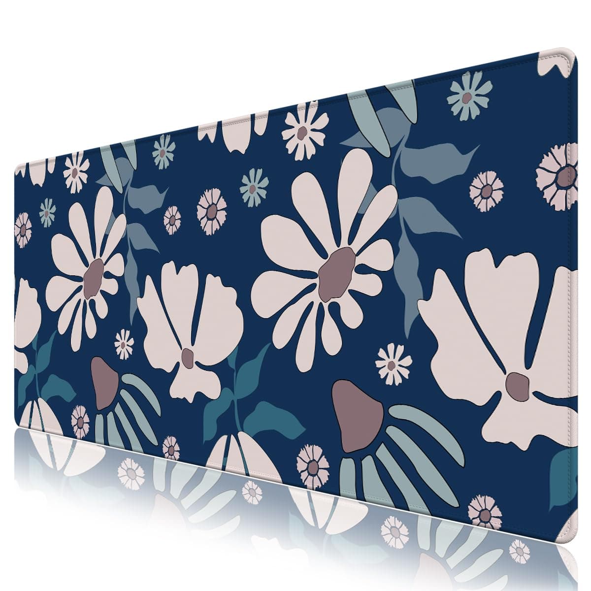 ARTSO Large Mouse Pad, Cute Blue Desk Mat for Desktop,Desk Pad Waterproof Gaming Mousepad for Women Girls, Art Leaf Flower Computer Protector Writing Pad for Office Home