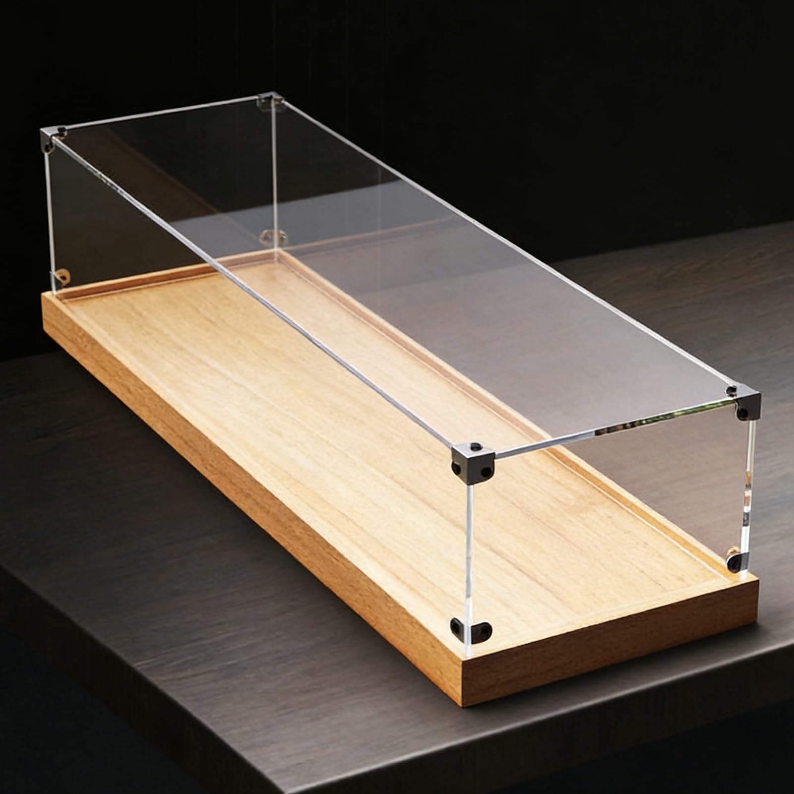 Long Acrylic Case for Model Car Ship Plane Displaying, Metal Corner Clear Protection Collectibles Display Box, Countertop Dustproof Showcase(35x15x15cm(14x6x6in))