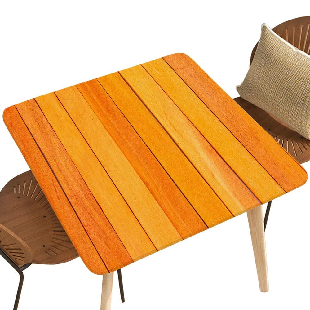 NYRTHUS Wooden Texture Square Fitted Table Covers for Picnic Orange Wooden Fence Plank Texture Background Table Topper Cap for Dining Kitchen Home Party Suit for 30"x30" Square Table Style195