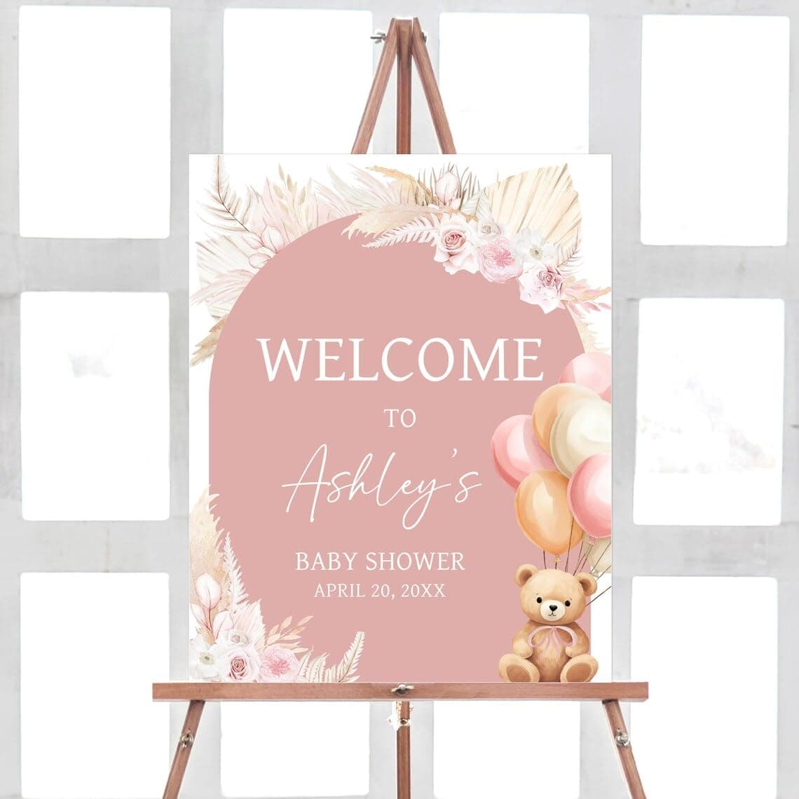 Pink Bear Balloon Baby Shower Welcome Sign, Welcome to Baby Shower Sign, Baby Shower Signs, Welcome to Baby Shower Sign Personalized, Welcome Baby Shower Sign with Stand, Custom Baby Shower Sign