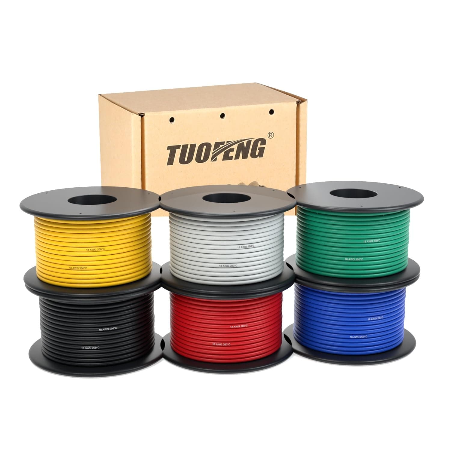 TUOFENG 18awg Silicone Wire,13.2ft Each Colors,18awg Cable Hook up Wire, 6 Colors Silicone Rubber Insulated/Tinned Copper/Flexible/18 Gauge Wire Set