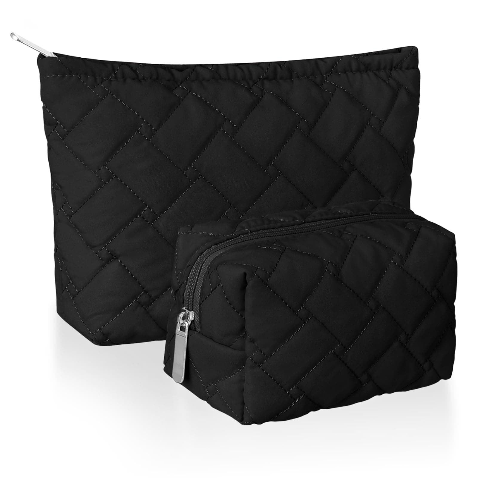 Huhumy 2 Pcs Makeup Bag Set for Women, Black, Knitted