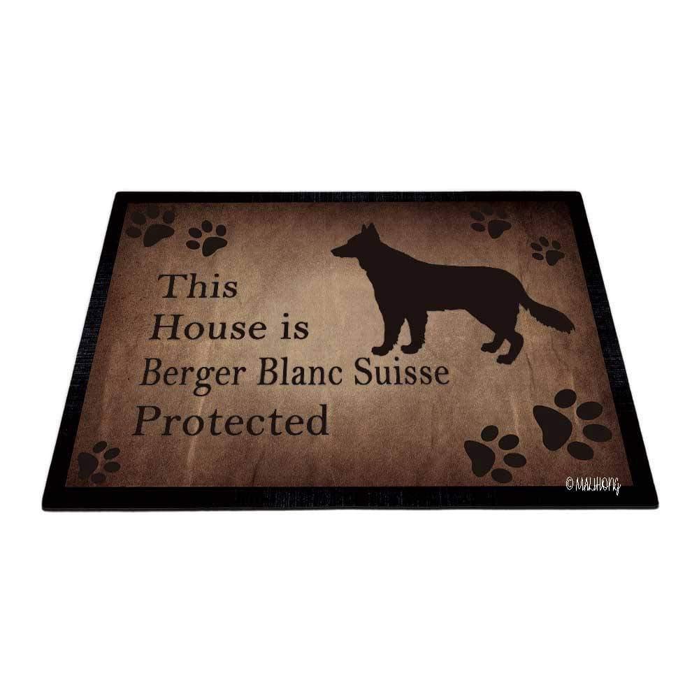 MALIHONG Dog Silhouette DoorFloor Mat This House is Berger Blanc Suisse Protected Floor Mat Old Paper Backgrund with Paw Rugs for Home Decor 23.6 x 15.7 Inch
