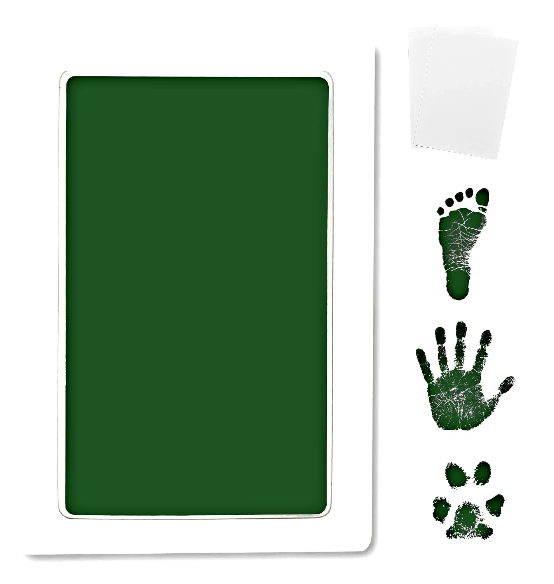 Inkless Large Clean Touch Ink Pad Kit for Baby Footprint, Handprint & Pet Paw Print - No Ink Mess, Clear Detailed Print, Smudge Resistant, Long Lasting, Baby Safe, Includes 2 Cardstock(Clean-Touch - Green)